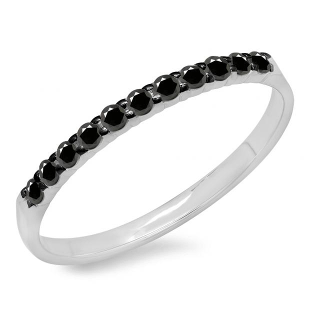 0.20 Carat (ctw) 14k White Gold Round Black Diamond Ladies Anniversary Wedding Ring Stackable Band 1/5 CT