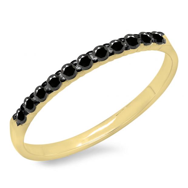 0.20 Carat (ctw) 14k Yellow Gold Round Black Diamond Ladies Anniversary Wedding Ring Stackable Band 1/5 CT