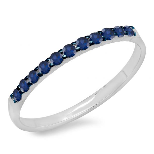0.20 Carat (ctw) 10k White Gold Round Blue Sapphire Ladies Anniversary Wedding Ring Stackable Band 1/5 CT
