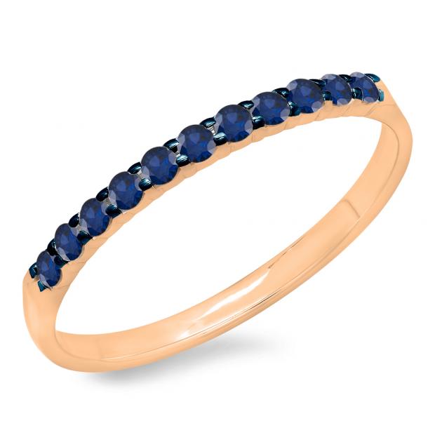 0.20 Carat (ctw) 14k Rose Gold Round Blue Sapphire Ladies Anniversary Wedding Ring Stackable Band 1/5 CT