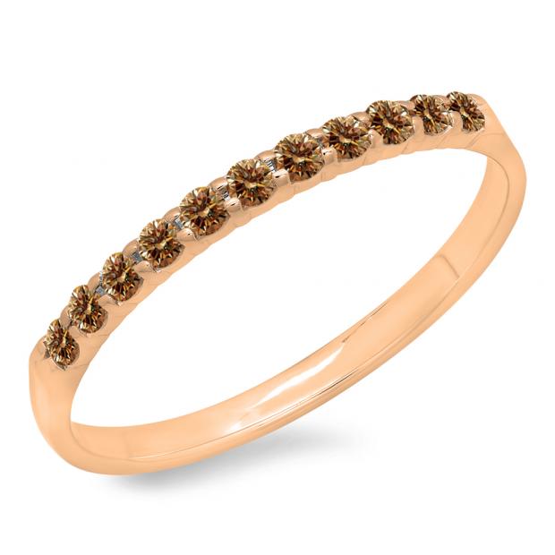 0.20 Carat (ctw) 10k Rose Gold Round Champagne Diamond Ladies Anniversary Wedding Ring Stackable Band 1/5 CT