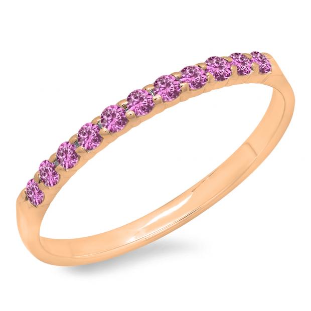 0.20 Carat (ctw) 10k Rose Gold Round Pink Sapphire Ladies Anniversary Wedding Ring Stackable Band 1/5 CT