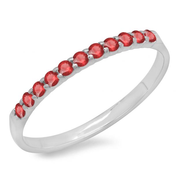 0.20 Carat (ctw) 14k White Gold Round Ruby Ladies Anniversary Wedding Ring Stackable Band 1/5 CT