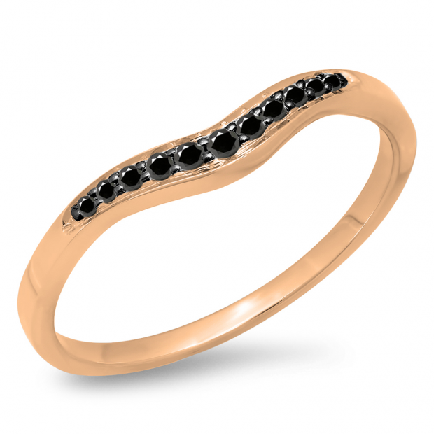 0.11 Carat (ctw) 10K Rose Gold Round Cut Black Diamond Ladies Anniversary Wedding Stackable Contour Guard Band
