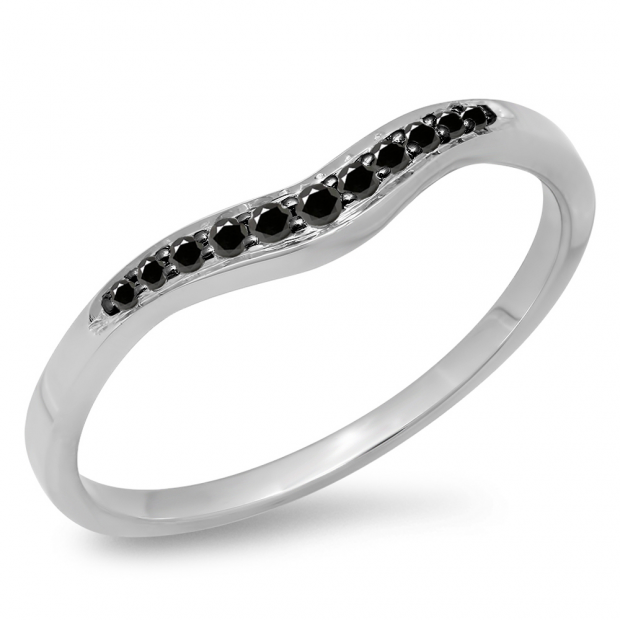 0.11 Carat (ctw) 10K White Gold Round Cut Black Diamond Ladies Anniversary Wedding Stackable Contour Guard Band