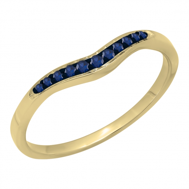0.11 Carat (ctw) 18K Yellow Gold Round Cut Blue Sapphire Ladies Anniversary Wedding Stackable Contour Guard Band