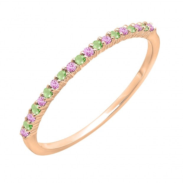 0.15 Carat (ctw) 10K Rose Gold Round Pink Sapphire & Peridot Ladies Anniversary Wedding Band Stackable Ring