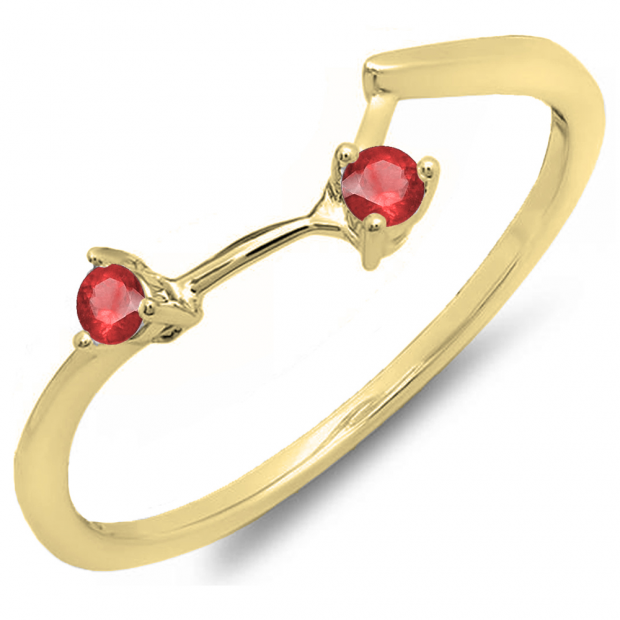 0.10 Carat (ctw) 14K Yellow Gold Round Ruby Ladies Anniversary Wedding Ring Matching Guard Band 1/10 CT