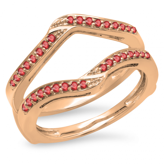 0.30 Carat (ctw) 14K Rose Gold Round Ruby Ladies Anniversary Wedding Band Enhancer Guard Double Ring 1/3 CT