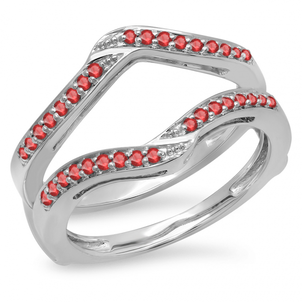 0.30 Carat (ctw) 14K White Gold Round Ruby Ladies Anniversary Wedding Band Enhancer Guard Double Ring 1/3 CT