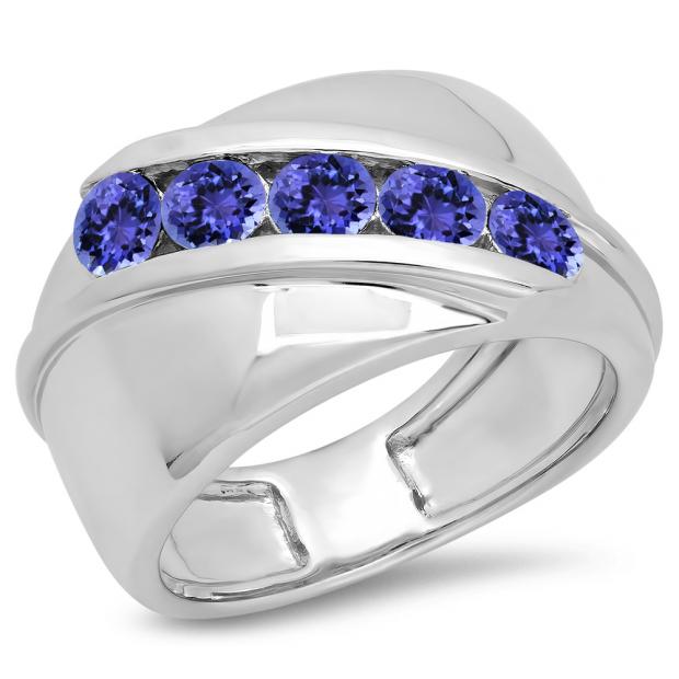 1.00 Carat (ctw) Sterling Silver Real Round Tanzanite Men