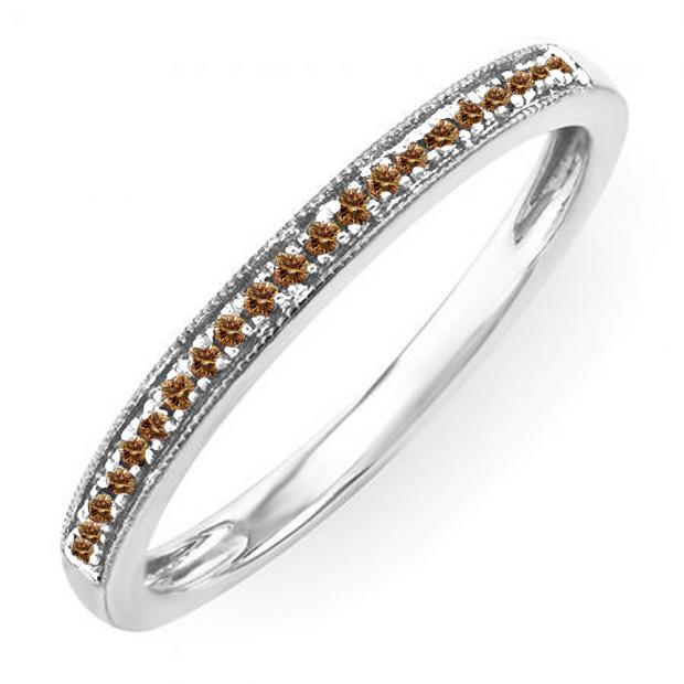 0.10 Carat (ctw) Sterling Silver Round Champagne Real Diamond Wedding Anniversary Stackable Band Ring 1/10 CT