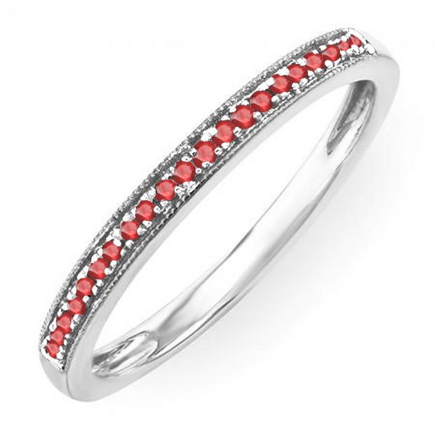 0.10 Carat (ctw) Sterling Silver Round Ruby Wedding Anniversary Stackable Band Ring 1/10 CT