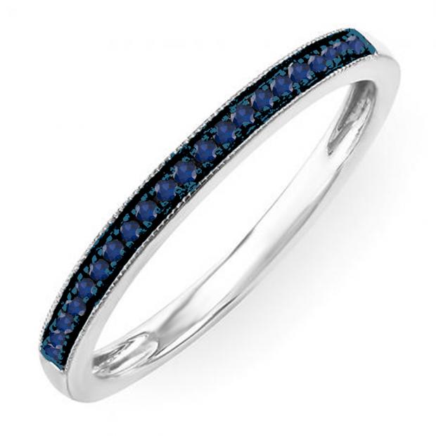 0.10 Carat (ctw) Sterling Silver Round Blue Sapphire Wedding Anniversary Stackable Band Ring 1/10 CT