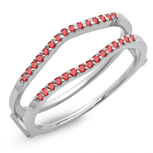 0.18 Carat (ctw) 10K White Gold Round Ruby Ladies Anniversary Wedding Band Enhancer Guard Double Ring