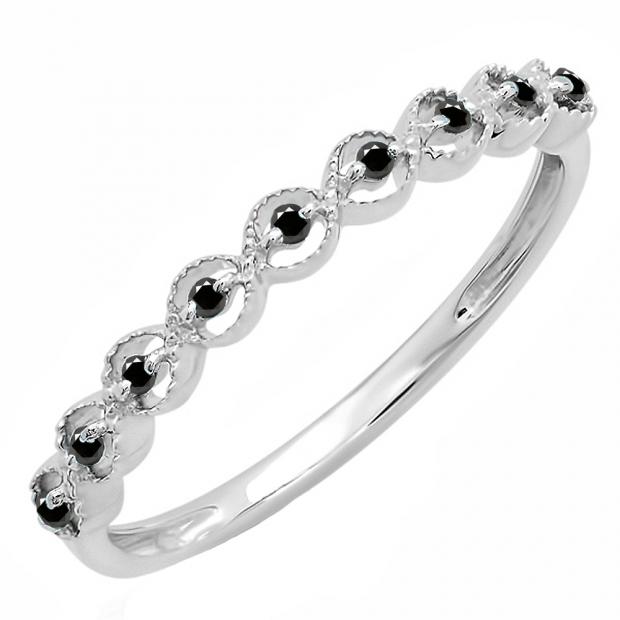 0.10 Carat (ctw) Sterling Silver Round Black Diamond Ladies Anniversary Wedding Stackable Band Ring 1/10 CT