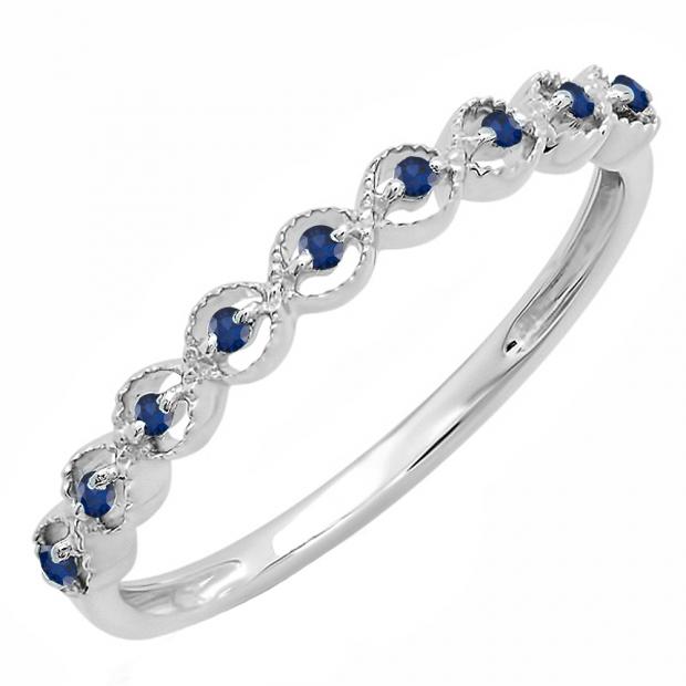 0.10 Carat (ctw) Sterling Silver Round Blue Sapphire Ladies Anniversary Wedding Stackable Band Ring 1/10 CT