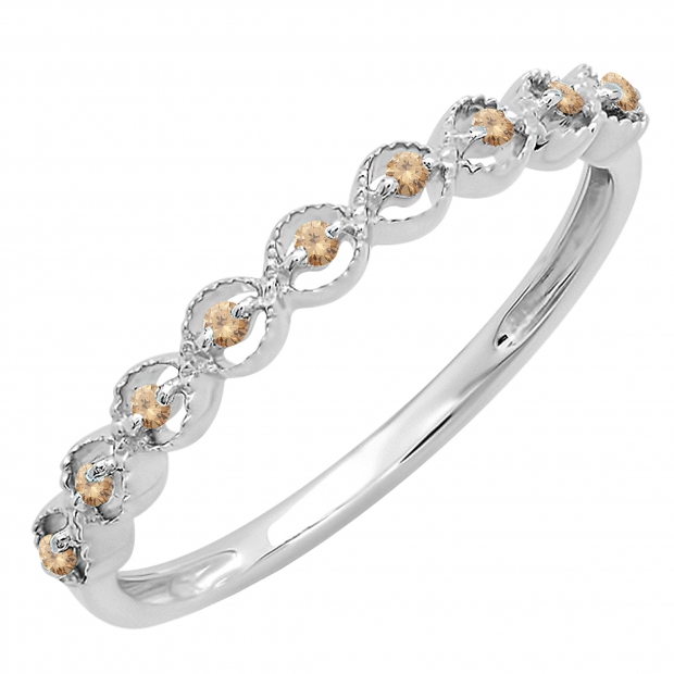 0.10 Carat (ctw) Sterling Silver Round Champagne Diamond Ladies Anniversary Wedding Stackable Band Ring 1/10 CT