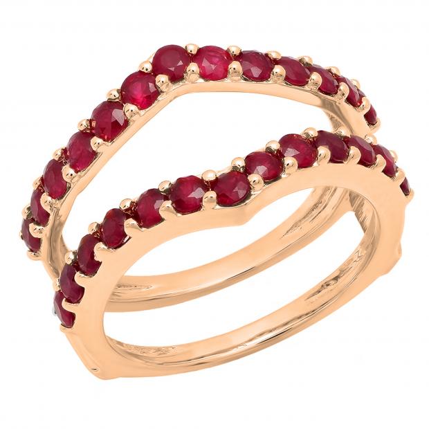 Round Ruby Double Guard Wedding Band Enhancer Ring for Women 10K Rose Gold