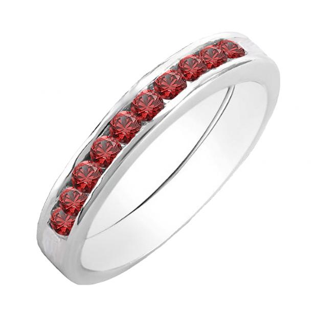 0.70 Carat (ctw) 10K White Gold Princess & Round Cut Ruby Ladies Bridal Solitaire With Accents Engagement Ring 3/4 CT