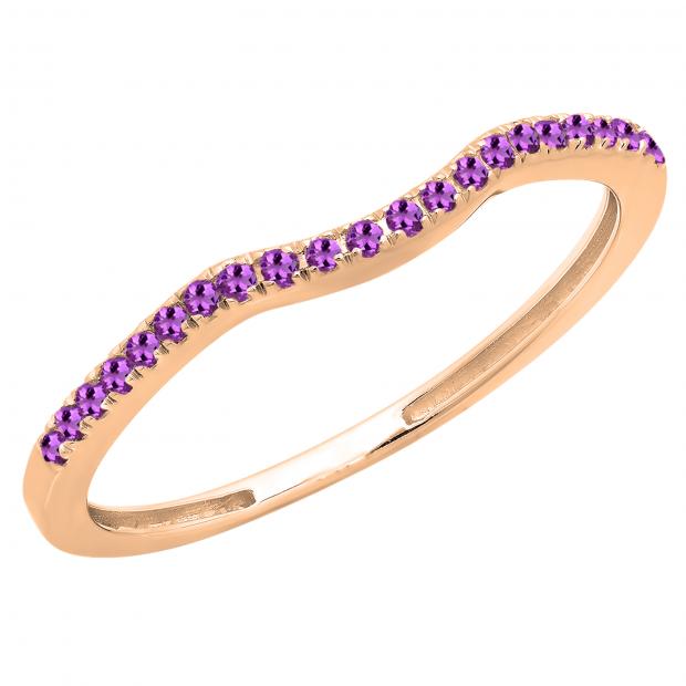 0.15 Carat (ctw) 10K Rose Gold Round Amethyst Ladies Bridal Anniversary Ring Wedding Guard Band