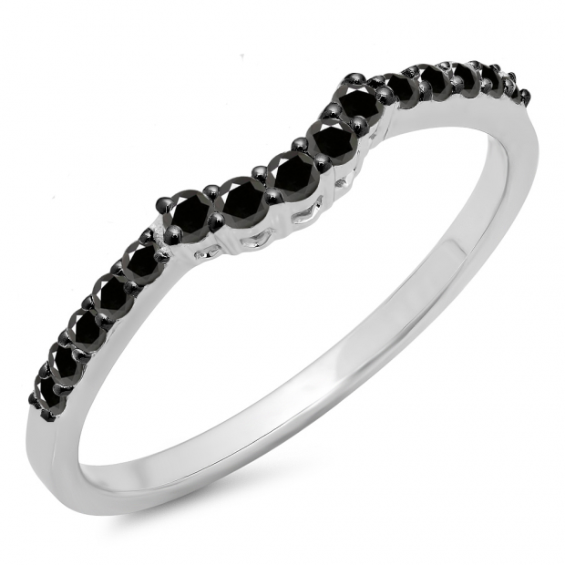 0.30 Carat (ctw) 10K White Gold Round Black Diamond Ladies Contour Anniversary Wedding Stackable Band Guard Ring 1/3 CT