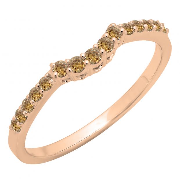 0.30 Carat (ctw) 10K Rose Gold Round Champagne Diamond Ladies Contour Anniversary Wedding Stackable Band Guard Ring 1/3 CT