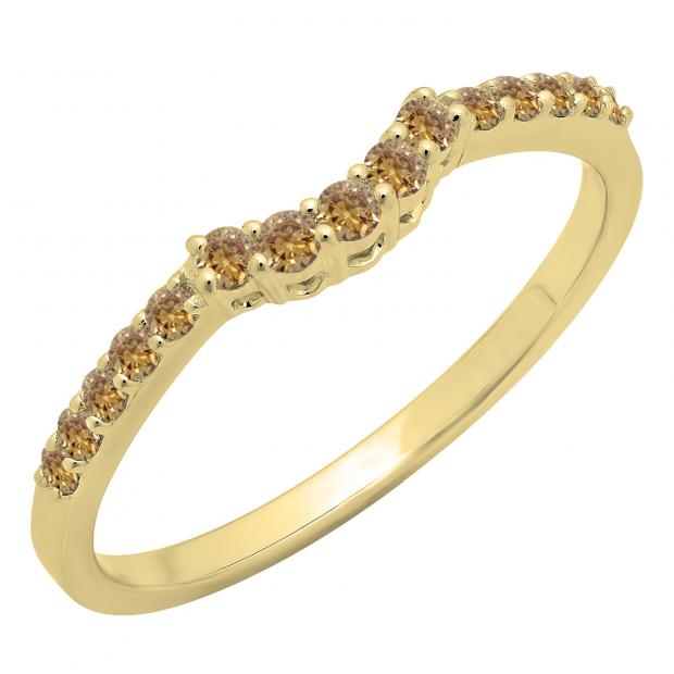 0.30 Carat (ctw) 10K Yellow Gold Round Champagne Diamond Ladies Contour Anniversary Wedding Stackable Band Guard Ring 1/3 CT