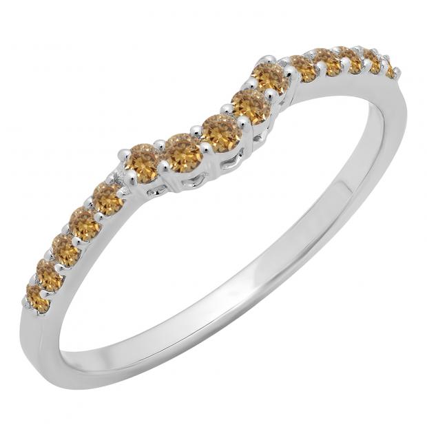 0.30 Carat (ctw) 14K White Gold Round Champagne Diamond Ladies Contour Anniversary Wedding Stackable Band Guard Ring 1/3 CT