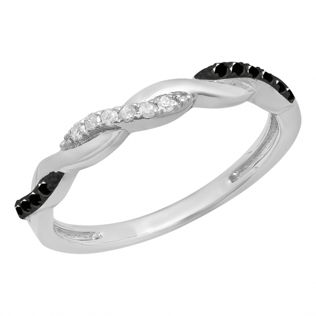 0.15 Carat (ctw) Sterling Silver Round Black & White Diamond Ladies Swirl Anniversary Wedding Stackable Band