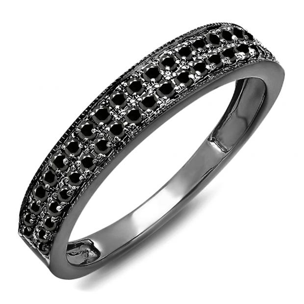 0.35 Carat (ctw) Black Rhodium Plated 10K White Gold Round Black Diamond Ladies Anniversary Wedding Band 1/3 CT