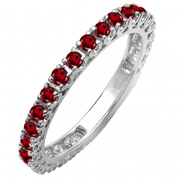 0.90 Carat (ctw) 14K White Gold Round Garnet Ladies Eternity Sizeable Stackable Anniversary Wedding Band