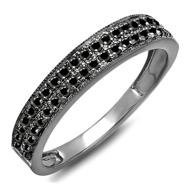 0.33 Carat (ctw) Black Rhodium Plated 10K White Gold Round Black Diamond Ladies Anniversary Wedding Band 1/3 CT
