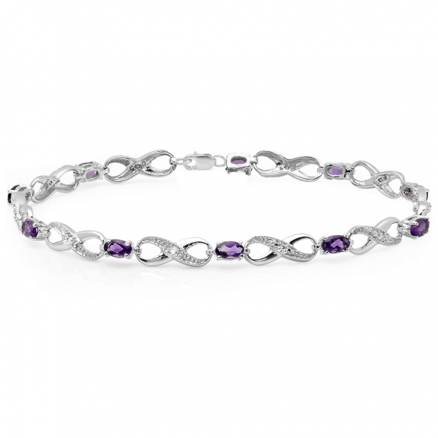 2.26 Carat (ctw) 10K White Gold Real Oval Cut Amethyst & Round Cut White Diamond Ladies Infinity Link Tennis Bracelet