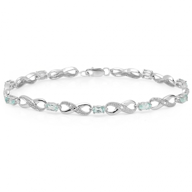 2.89 Carat (ctw) 10K White Gold Real Oval Cut Blue Topaz & Round Cut White Diamond Ladies Infinity Link Tennis Bracelet