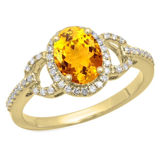 1.45 Carat (ctw) 10K Yellow Gold Oval Cut Citrine & Round Cut White Diamond Ladies Bridal Halo Style Engagement Ring 1 1/2 CT