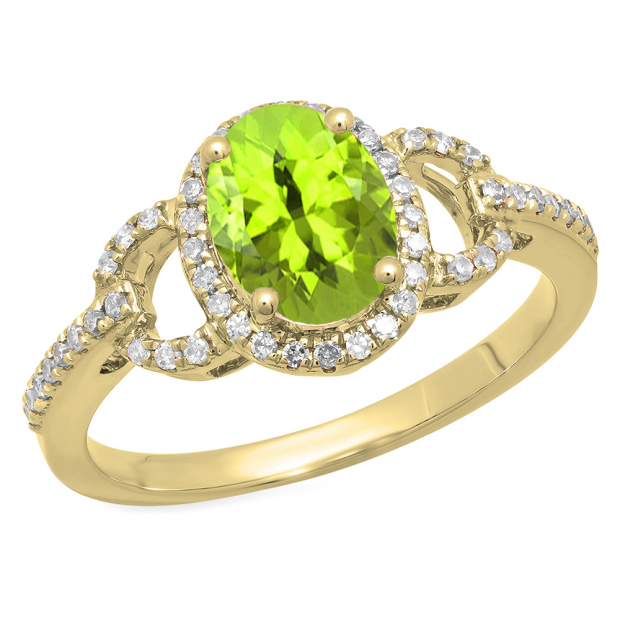 1.45 Carat (ctw) 14K Yellow Gold Oval Cut Peridot & Round Cut White Diamond Ladies Bridal Halo Style Engagement Ring 1 1/2 CT