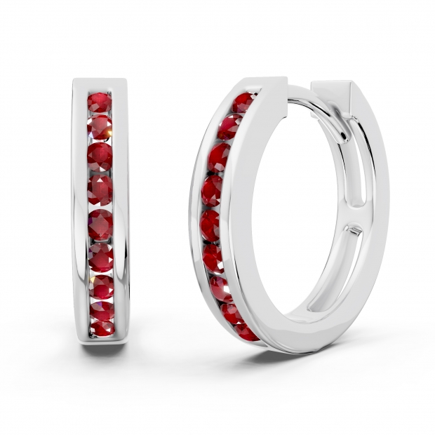 0.18 Carat (ctw) 10K White Gold Small Round Ruby Huggie Hoop Earrings