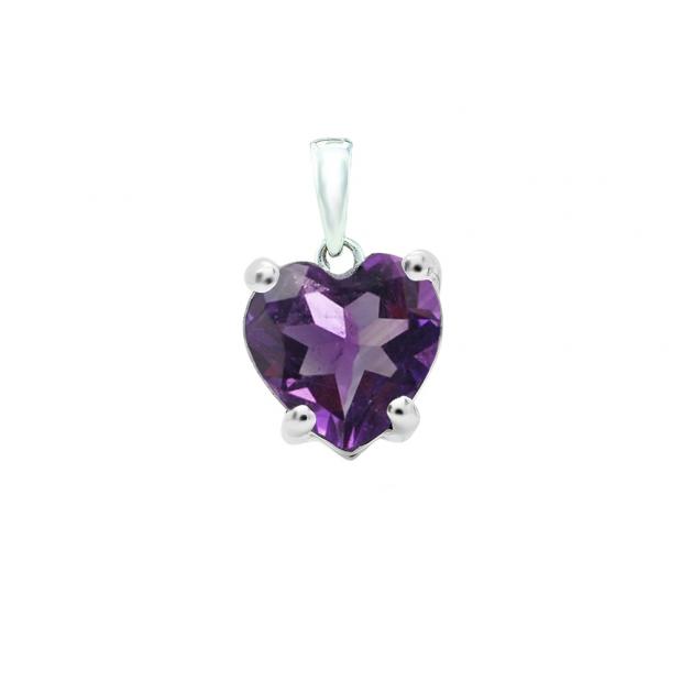 0.65 Carat (ctw) 10K White Gold Heart Cut Amethyst Ladies Heart Shaped Pendant