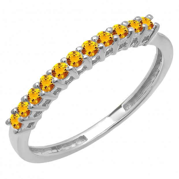 0.25 Carat (ctw) 10K White Gold Round Citrine Anniversary Stackable Wedding Band 1/4 CT