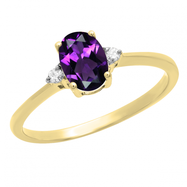 0.75 Carat (ctw) 18K Yellow Gold Oval Cut Amethyst & Round White Diamond Ladies Bridal Promise Engagement Ring 3/4 CT