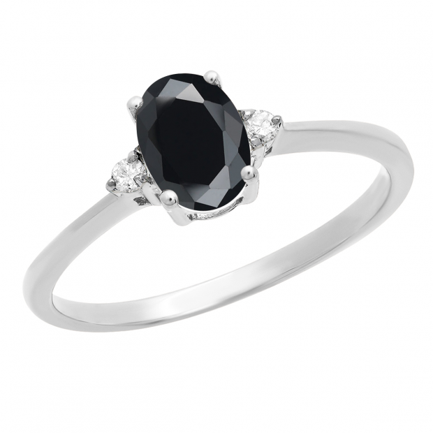 0.75 Carat (ctw) 10K White Gold Oval Cut Black & Round White Diamond Ladies Bridal Promise Engagement Ring 3/4 CT
