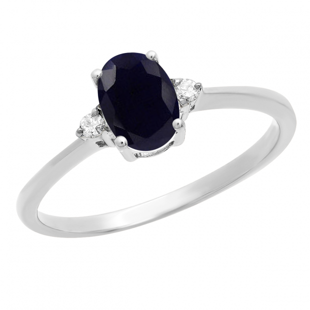 0.75 Carat (ctw) 14K White Gold Oval Cut Blue Sapphire & Round White Diamond Ladies Bridal Promise Engagement Ring 3/4 CT