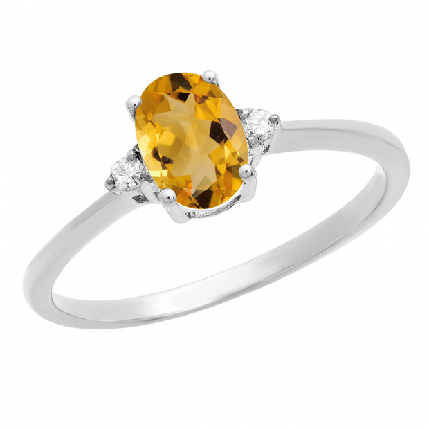 0.75 Carat (ctw) 10K White Gold Oval Cut Citrine & Round White Diamond Ladies Bridal Promise Engagement Ring 3/4 CT