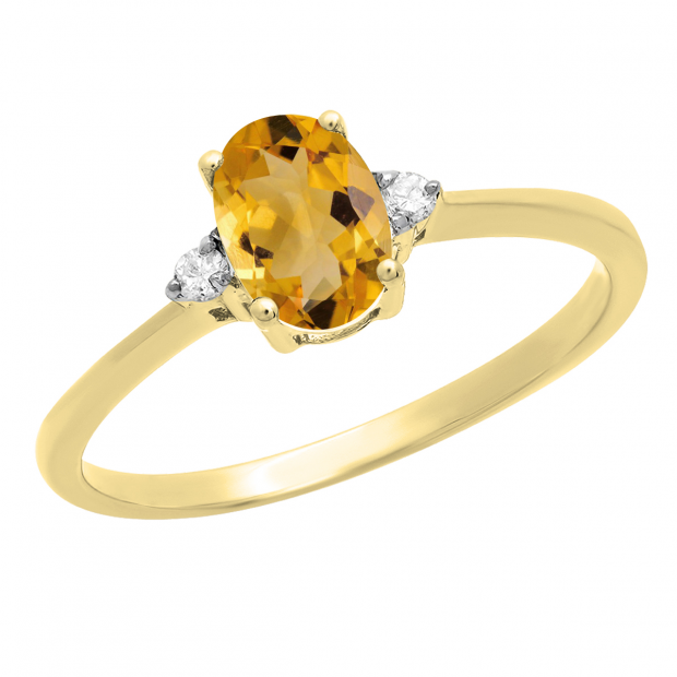0.75 Carat (ctw) 10K Yellow Gold Oval Cut Citrine & Round White Diamond Ladies Bridal Promise Engagement Ring 3/4 CT