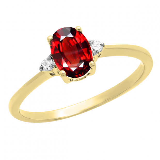 0.75 Carat (ctw) 10K Yellow Gold Oval Cut Garnet & Round White Diamond Ladies Bridal Promise Engagement Ring 3/4 CT