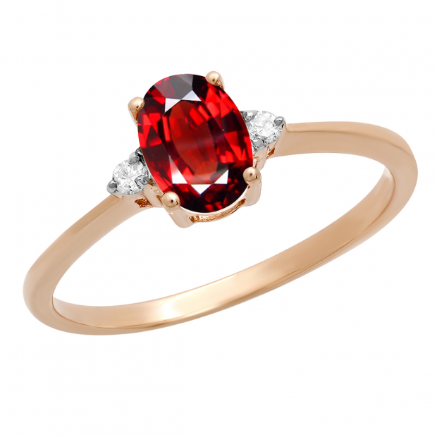 0.75 Carat (ctw) 18K Rose Gold Oval Cut Garnet & Round White Diamond Ladies Bridal Promise Engagement Ring 3/4 CT