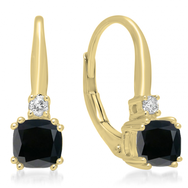1.05 Carat (ctw) 10K Yellow Gold Cushion Cut Black Diamond & Round Cut White Diamond Ladies Dangling Drop Earrings 1 CT