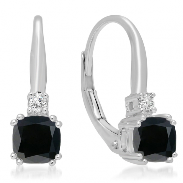1.05 Carat (ctw) 14K White Gold Cushion Cut Black Diamond & Round Cut White Diamond Ladies Dangling Drop Earrings 1 CT