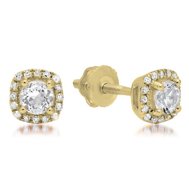 0.45 Carat (ctw) 14K Yellow Gold Round Cut White Diamond Ladies Halo Style Stud Earrings 1/2 CT